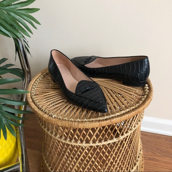 J. Crew Shoes - J. Crew Pointed Toe Leather Croc Flats Dark Moss 8